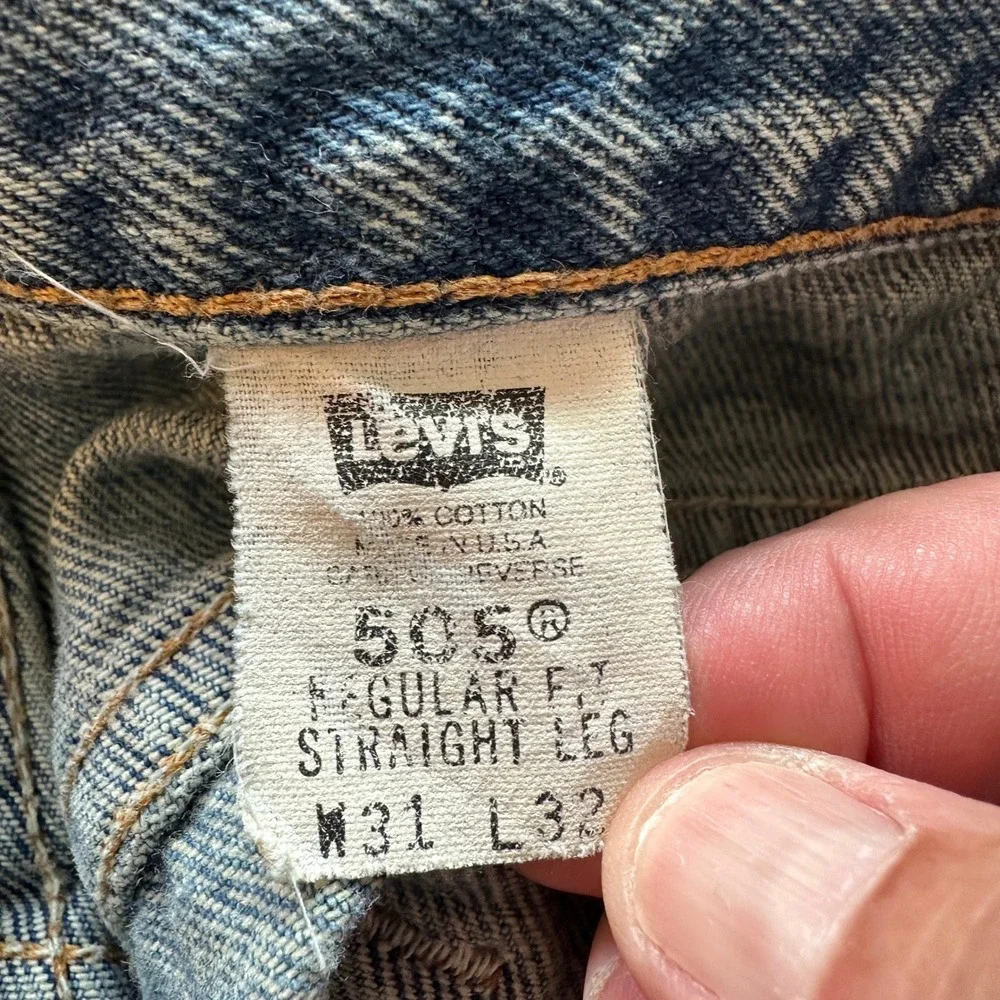VTG Levis 505 Jeans Mens W31 Straight Light Wash Blue Denim Batwing tag 0902 GUC